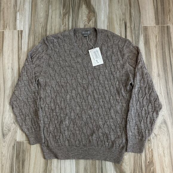 NWT DANIEL CREMIEUX Sweater Size L Tan Gray Alpaca Cable Pullover Fisherman - Picture 1 of 5